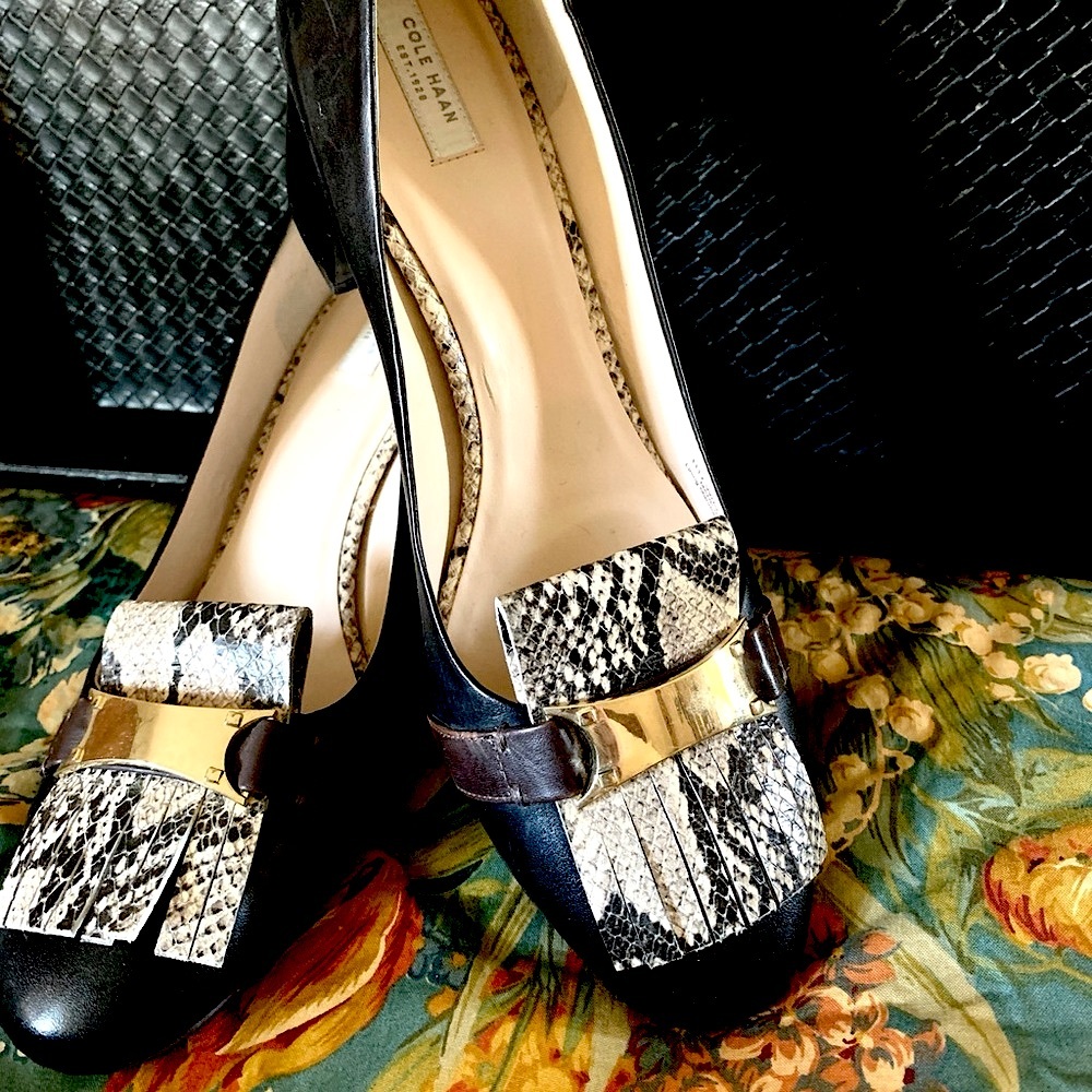 Cole Haan Margarite Black and Gold Heels with Elegant Design